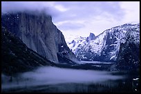 Yosemite Valley from Tunnel View with fog in winter. Yosemite National Park, California, USA.