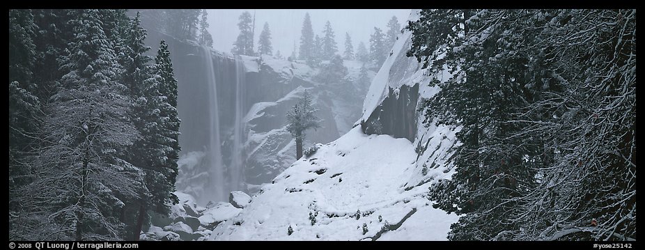 Vernal Fall in winter fog. Yosemite National Park (color)