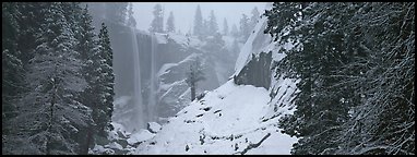 Vernal Fall in winter fog. Yosemite National Park, California, USA.