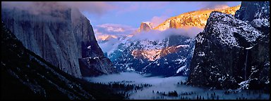 Winter sunset over Yosemite Valley. Yosemite National Park (Panoramic color)