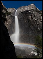 Moon rainbow, Lower and Upper Yosemite Falls. Yosemite National Park, California, USA.