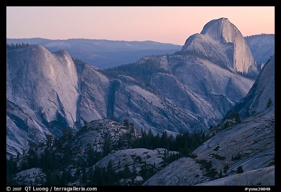 Tenaya Canyon, Clouds Rest, and Half-Dome from Olmstedt Point, sunset. Yosemite National Park (color)