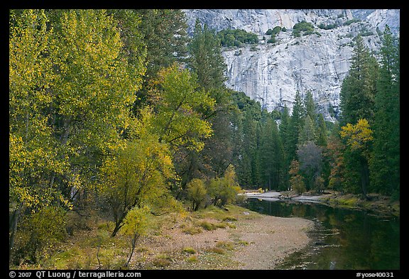 Merced River at the base of El Capitan in autumn. Yosemite National Park, California, USA.