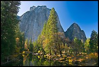 Merced River and Cathedral Rocks in autumn. Yosemite National Park, California, USA. (color)