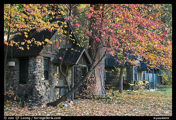 Private houses in autumn. Yosemite National Park, California, USA.