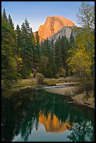 Half Dome reflected in Merced River at sunset. Yosemite National Park, California, USA. (color)