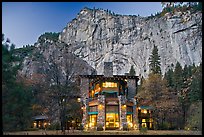 Ahwahnee hotel and cliffs. Yosemite National Park, California, USA. (color)