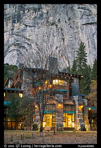 Historic Ahwahnee lodge at dusk. Yosemite National Park, California, USA.