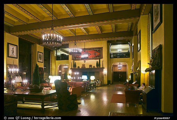 Reading room at night, Ahwahnee hotel. Yosemite National Park, California, USA.