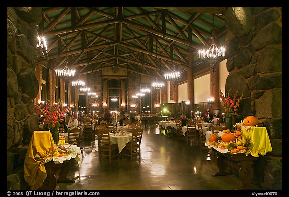 Dinning room at night, Ahwahnee hotel. Yosemite National Park, California, USA.