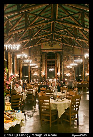 Dinning room at night, Ahwahnee lodge. Yosemite National Park (color)