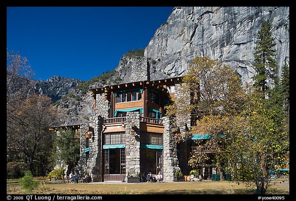 Ahwahnee lodge and cliffs. Yosemite National Park (color)