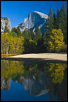 Half Dome reflected in Merced River in the fall. Yosemite National Park, California, USA. (color)