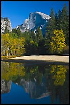 Half Dome reflected in Merced River in the fall. Yosemite National Park, California, USA.