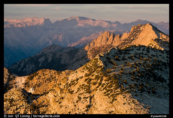 Sunset light over mountain ranges. Yosemite National Park (color)