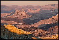 Cathedral Peak in the distance at sunset. Yosemite National Park, California, USA.