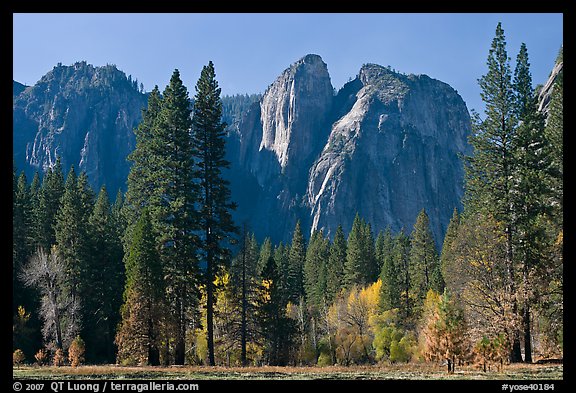 Cathedral Rocks seen from Sentinel Meadow. Yosemite National Park, California, USA.