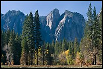 Cathedral Rocks seen from Sentinel Meadow. Yosemite National Park, California, USA. (color)