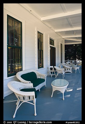Chairs on porch, Wawona lodge. Yosemite National Park (color)