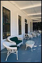 Chairs on porch, Wawona lodge. Yosemite National Park, California, USA. (color)