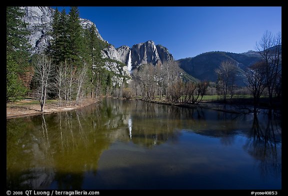 Merced River and Upper Yosemite Falls. Yosemite National Park (color)