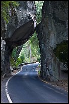 Road passing through Arch Rock, Lower Merced Canyon. Yosemite National Park, California, USA.