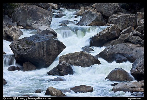 Cascades and boulders, Lower Merced Canyon. Yosemite National Park, California, USA.