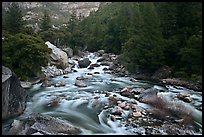 Lower Merced Canyon with wide Merced River. Yosemite National Park, California, USA.