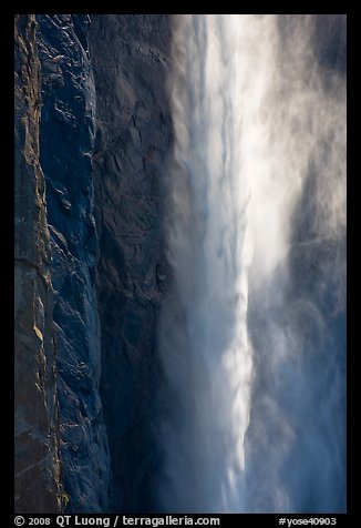 Falling water and mist,  Bridalveil fall. Yosemite National Park, California, USA.