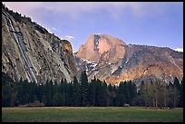 Seasonal waterfall and Half-Dome from Awhanhee Meadow. Yosemite National Park, California, USA.