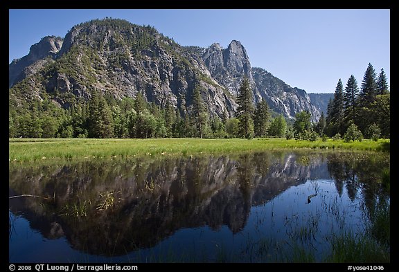 Sentinel Rock reflected in seasonal pond, Cook Meadow. Yosemite National Park (color)