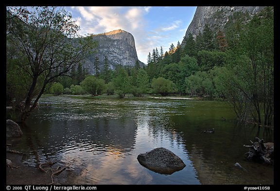 Mt Watkins at sunset, Mirror Lake. Yosemite National Park, California, USA.