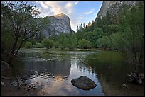 Mt Watkins at sunset, Mirror Lake. Yosemite National Park, California, USA.