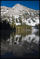 Tenaya Peak reflected in Tenaya Lake, early spring. Yosemite National Park, California, USA.