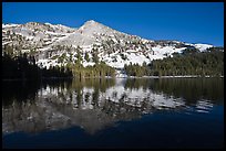 Tenaya Lake, with partly snow-covered peak reflected. Yosemite National Park, California, USA.