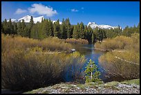 Fresh snow, stream, and Cathedral Peak. Yosemite National Park, California, USA.