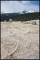 Granite slab and Cathedral Peak. Yosemite National Park, California, USA.