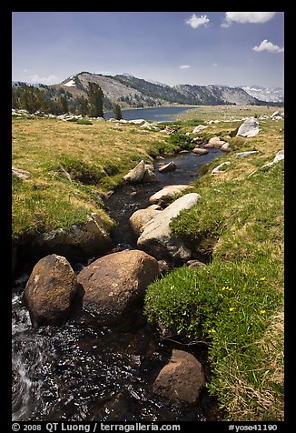 Boulders, stream, and lower Gaylor Lake. Yosemite National Park (color)