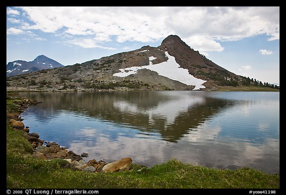 Peak reflected in uppper Gaylor Lake. Yosemite National Park, California, USA.