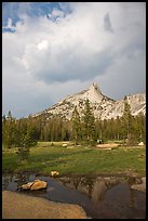 Meadow, Cathedral Peak, and clouds. Yosemite National Park ( color)