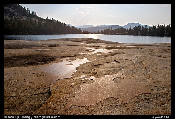 Glacial polish and Lower Cathedral Lake, late afternoon. Yosemite National Park (color)