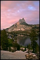 Cathedral Peak and upper Lake at sunset. Yosemite National Park, California, USA. (color)