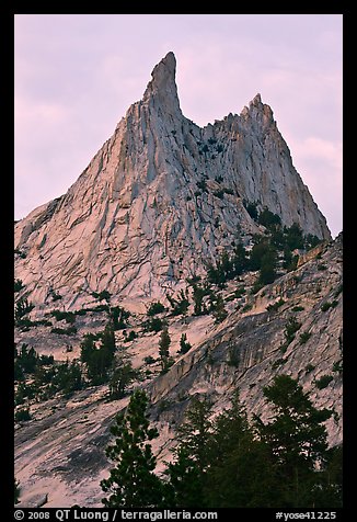 Spires on Cathedral Peak at sunset. Yosemite National Park, California, USA.