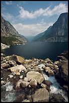 Stream from Wapama fall and Hetch Hetchy reservoir. Yosemite National Park, California, USA. (color)