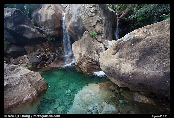 Waterfalls and pool,  Wapama falls, Hetch Hetchy. Yosemite National Park, California, USA.