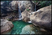 Waterfalls and pool,  Wapama falls, Hetch Hetchy. Yosemite National Park, California, USA.