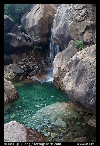 Waterfall and pool at the base of  Wapama falls. Yosemite National Park (color)