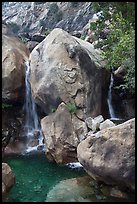 Base of Wapama fall in summer, Hetch Hetchy. Yosemite National Park, California, USA.