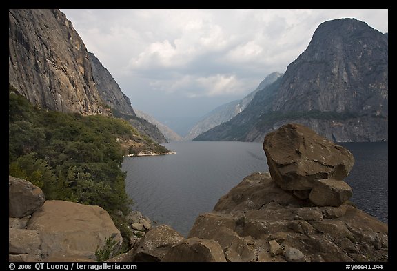 Reservoir and Kolana Rock, summer storm, Hetch Hetchy. Yosemite National Park, California, USA.