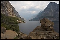 Reservoir and Kolana Rock, summer storm, Hetch Hetchy. Yosemite National Park, California, USA.